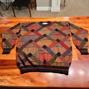 Retro Geometric Pattern 100% Alpaca Wool Large Jumper Sweater by James Meade